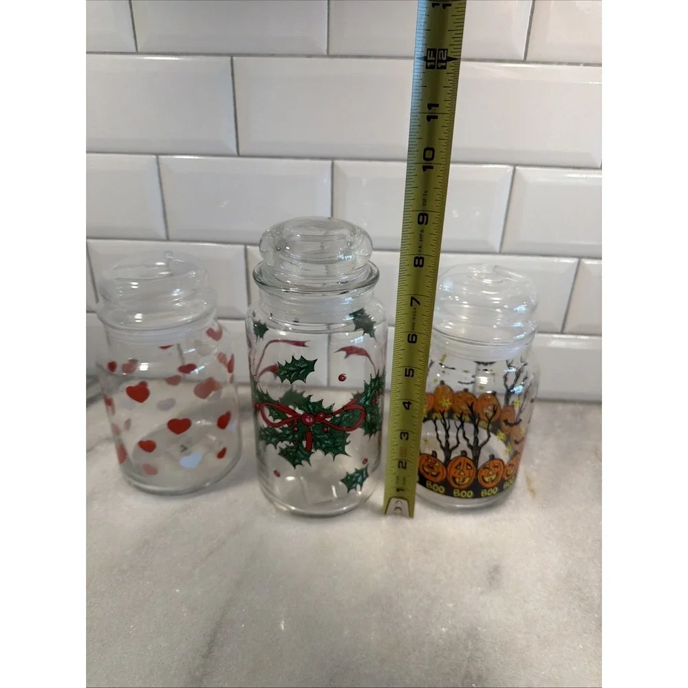 Lot Of 3 Vintage Libbey/Anchor Hocking Candy‎ Jars Valentine/halloween/xmas 0001